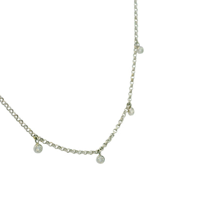 14k White Gold Natural 0.30 Carat Bezel Set Diamond Station Necklace