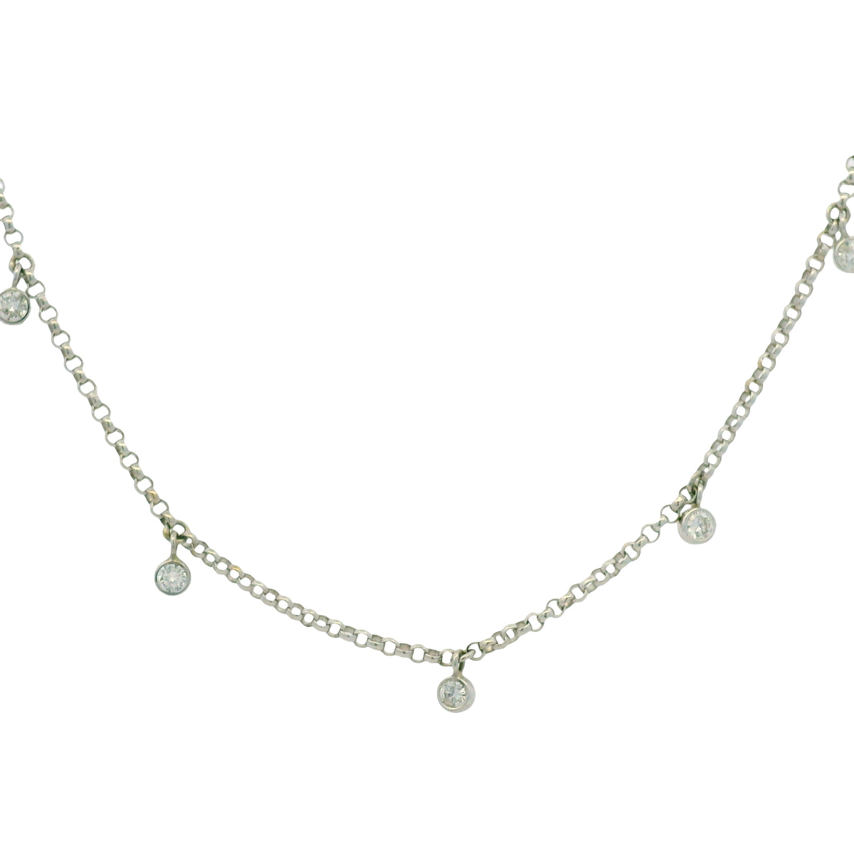14k White Gold Natural 0.30 Carat Bezel Set Diamond Station Necklace