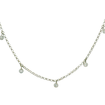 14k White Gold Natural 0.30 Carat Bezel Set Diamond Station Necklace