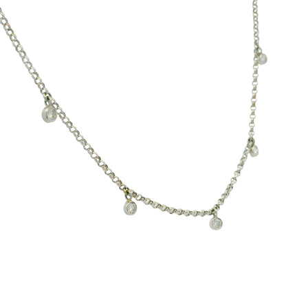 14k White Gold Natural 0.30 Carat Bezel Set Diamond Station Necklace