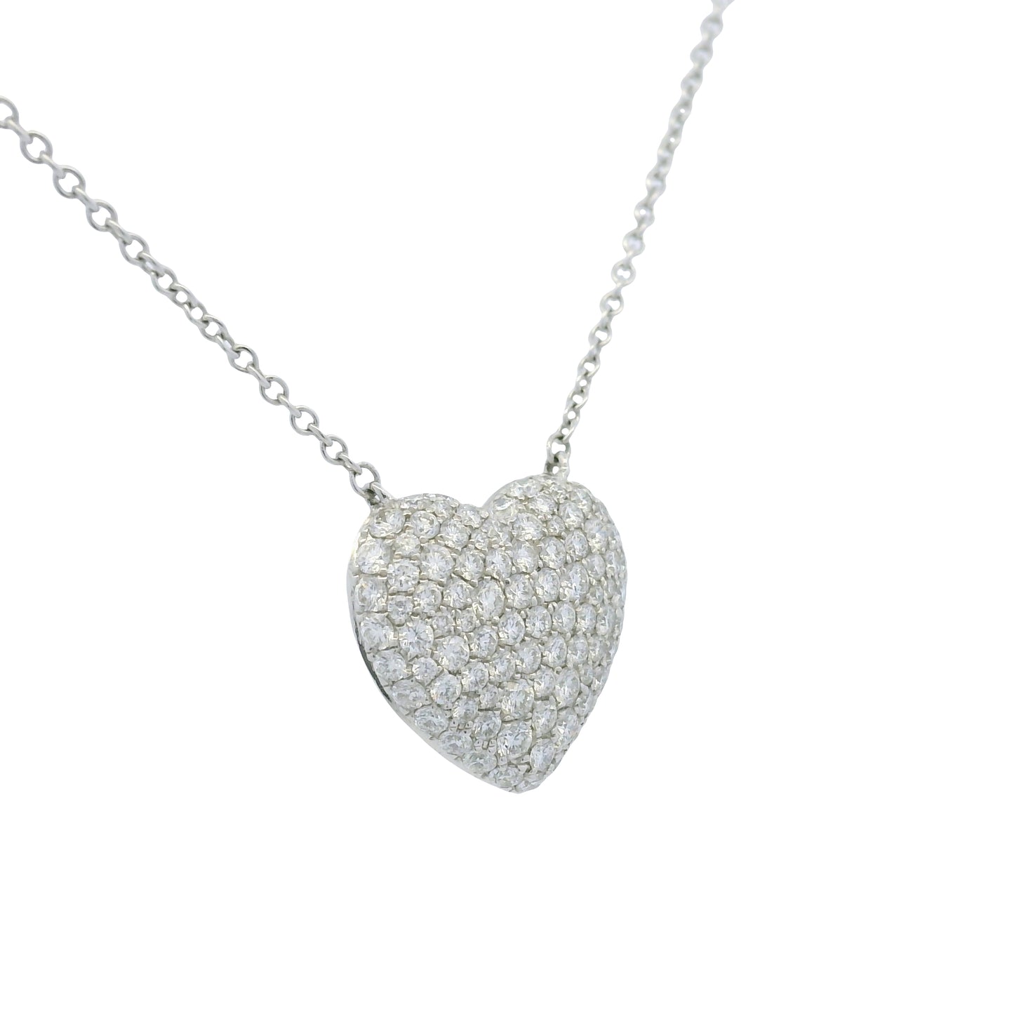 18k White Gold Natural Diamond Pave Heart Pendant Necklace