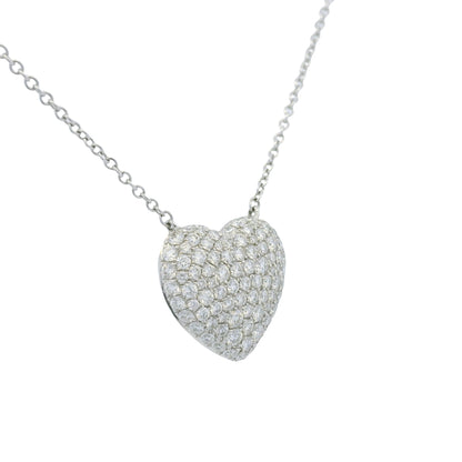 18k White Gold Natural Diamond Pave Heart Pendant Necklace