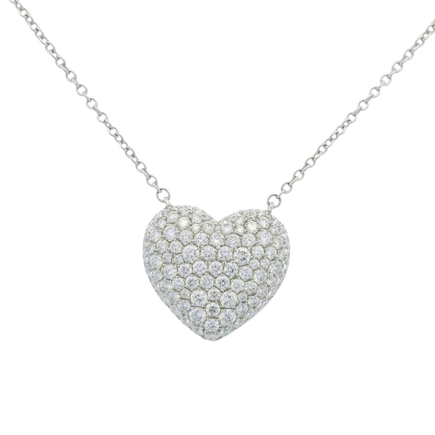 18k White Gold Natural Diamond Pave Heart Pendant Necklace