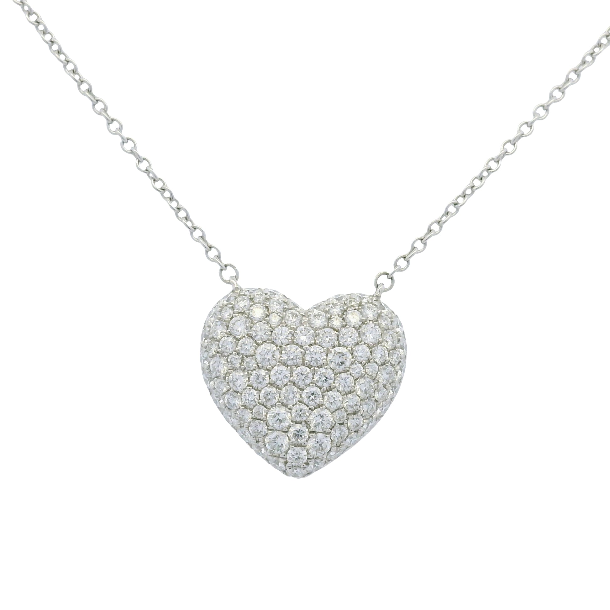 18k White Gold Natural Diamond Pave Heart Pendant Necklace