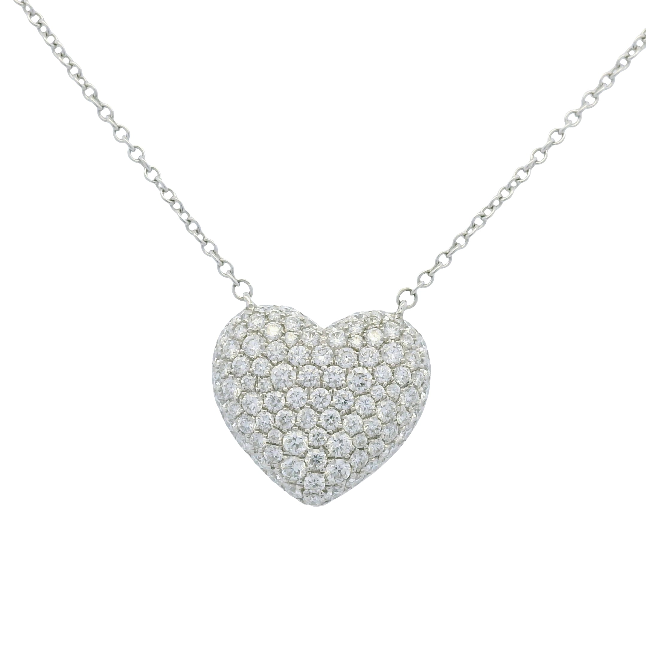 18k White Gold Natural Diamond Pave Heart Pendant Necklace