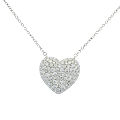 18k White Gold Natural Diamond Pave Heart Pendant Necklace