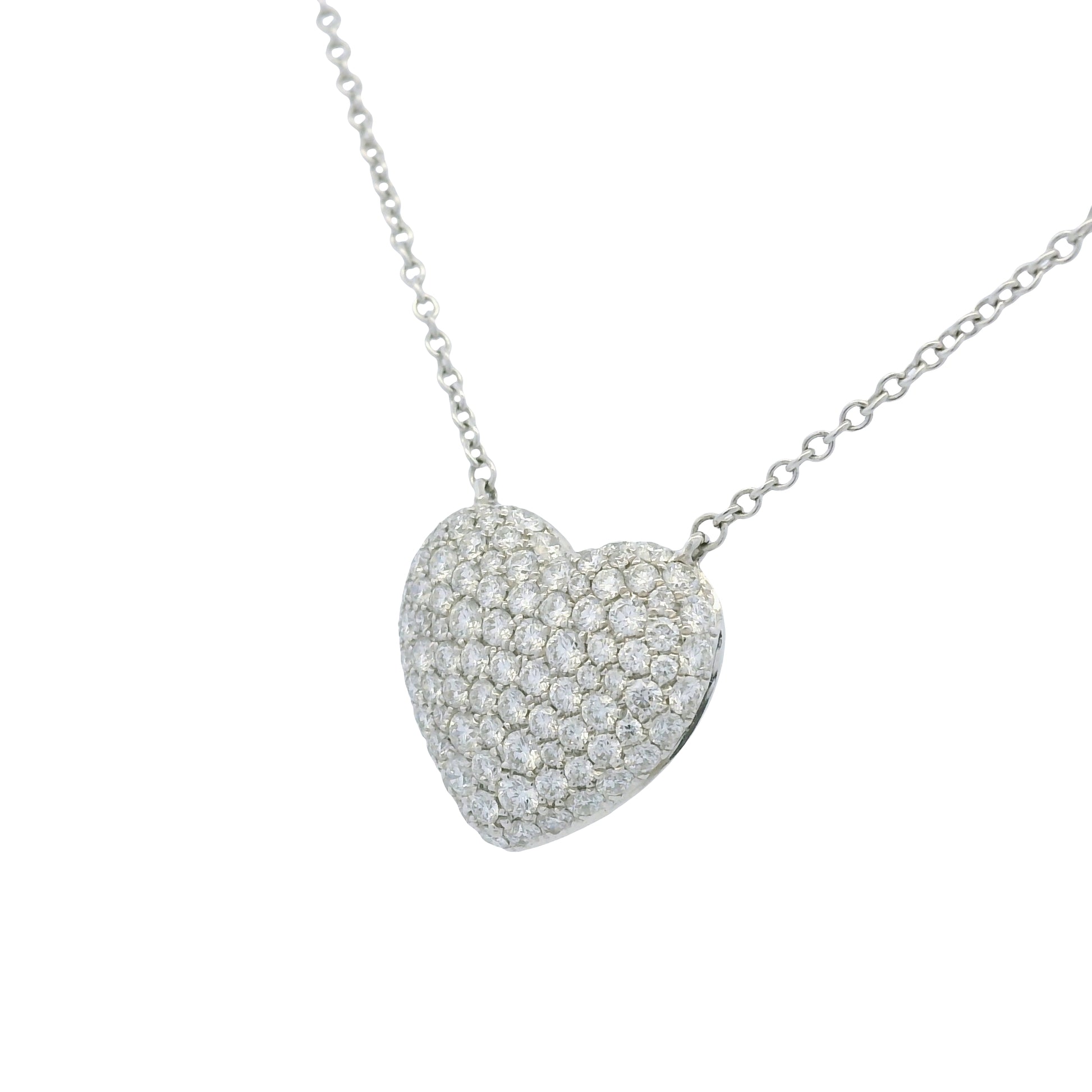 18k White Gold Natural Diamond Pave Heart Pendant Necklace
