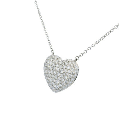 18k White Gold Natural Diamond Pave Heart Pendant Necklace
