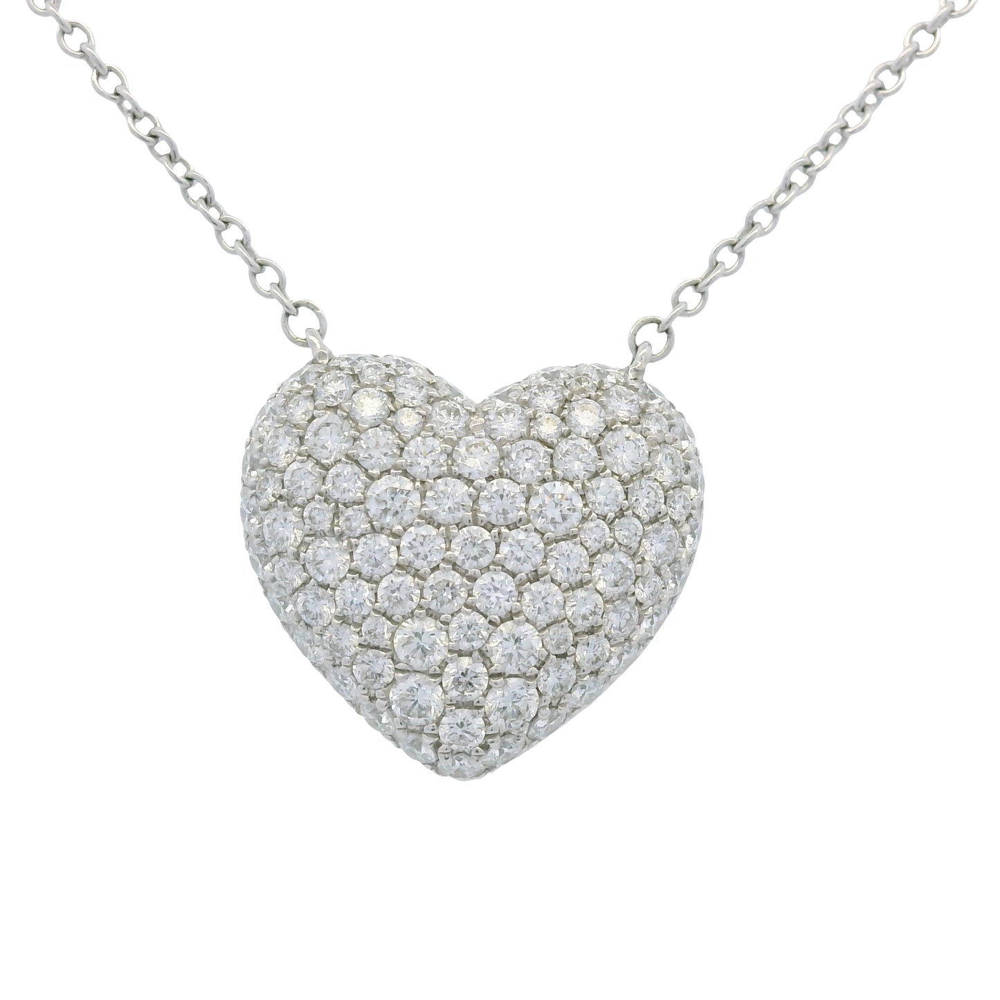 18k White Gold Natural Diamond Pave Heart Pendant Necklace