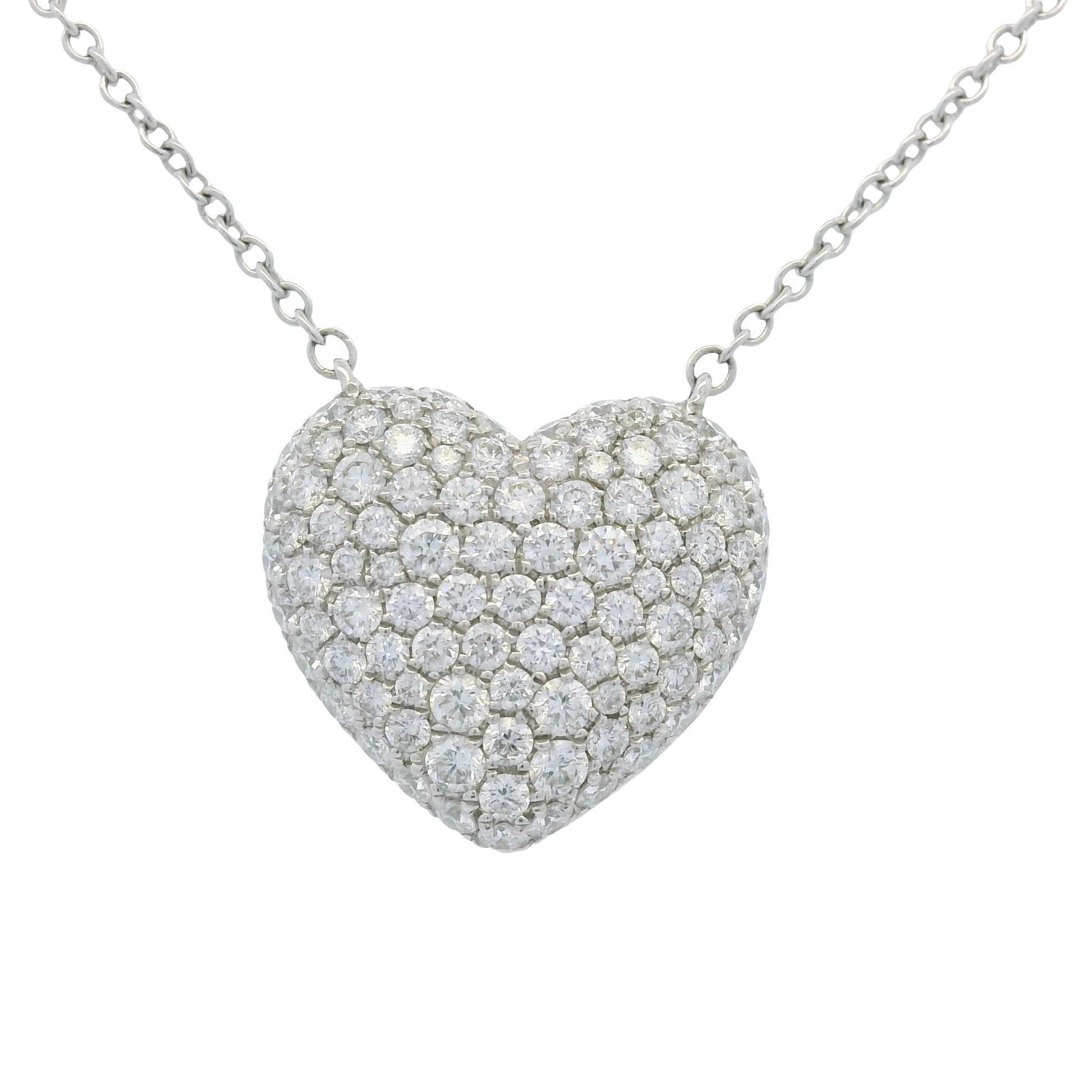18k White Gold Natural Diamond Pave Heart Pendant Necklace