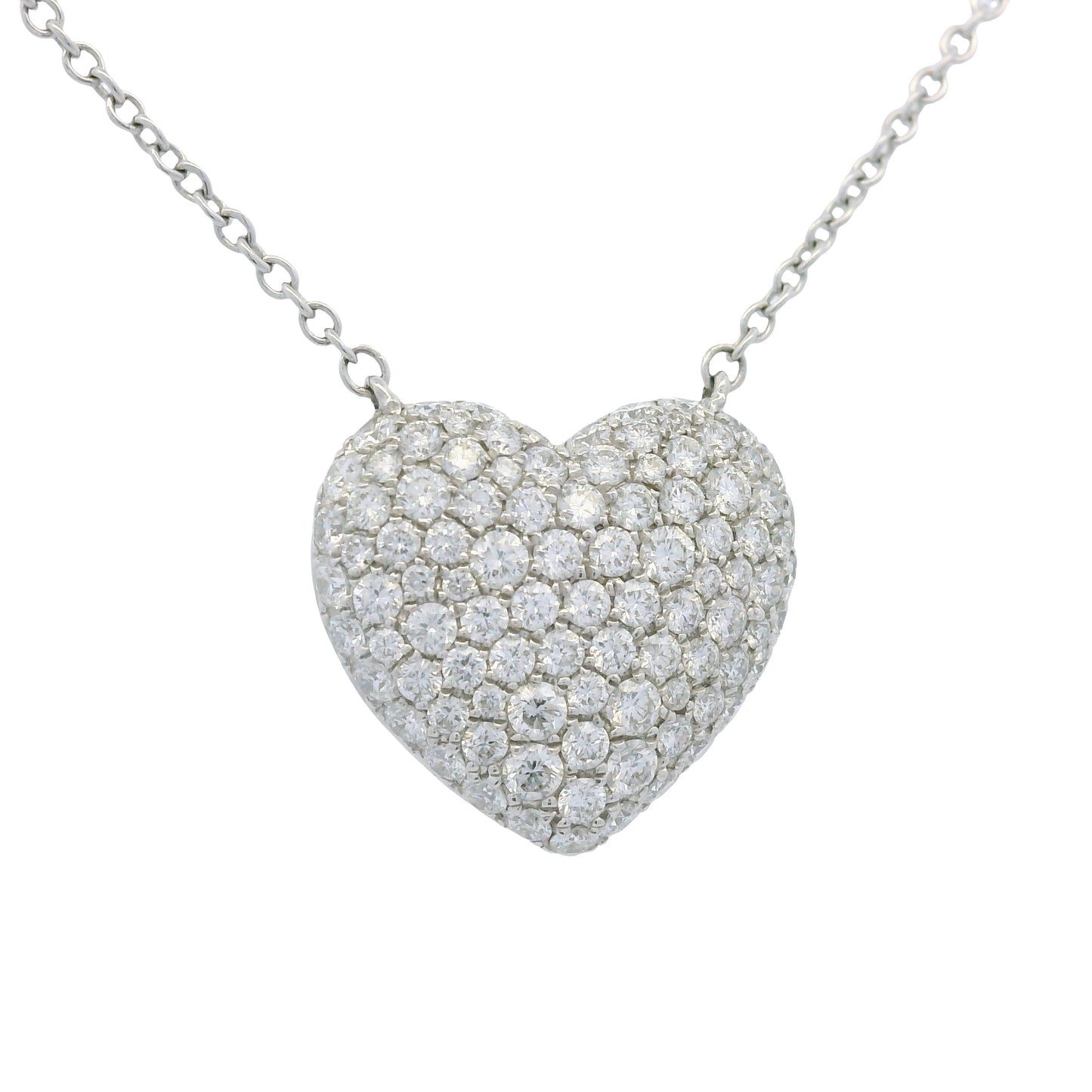 18k White Gold Natural Diamond Pave Heart Pendant Necklace