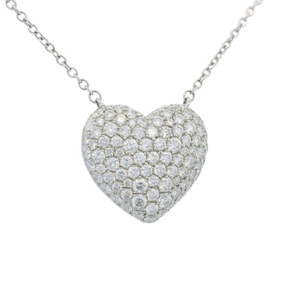 18k White Gold Natural Diamond Pave Heart Pendant Necklace