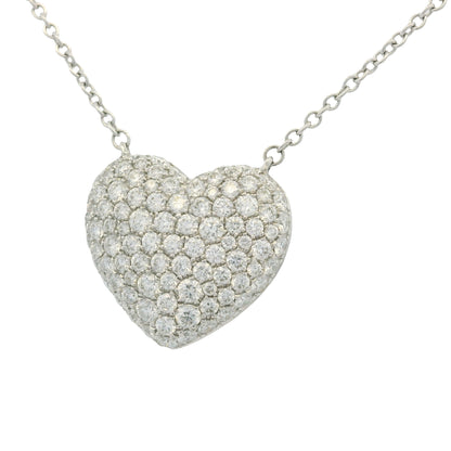 18k White Gold Natural Diamond Pave Heart Pendant Necklace