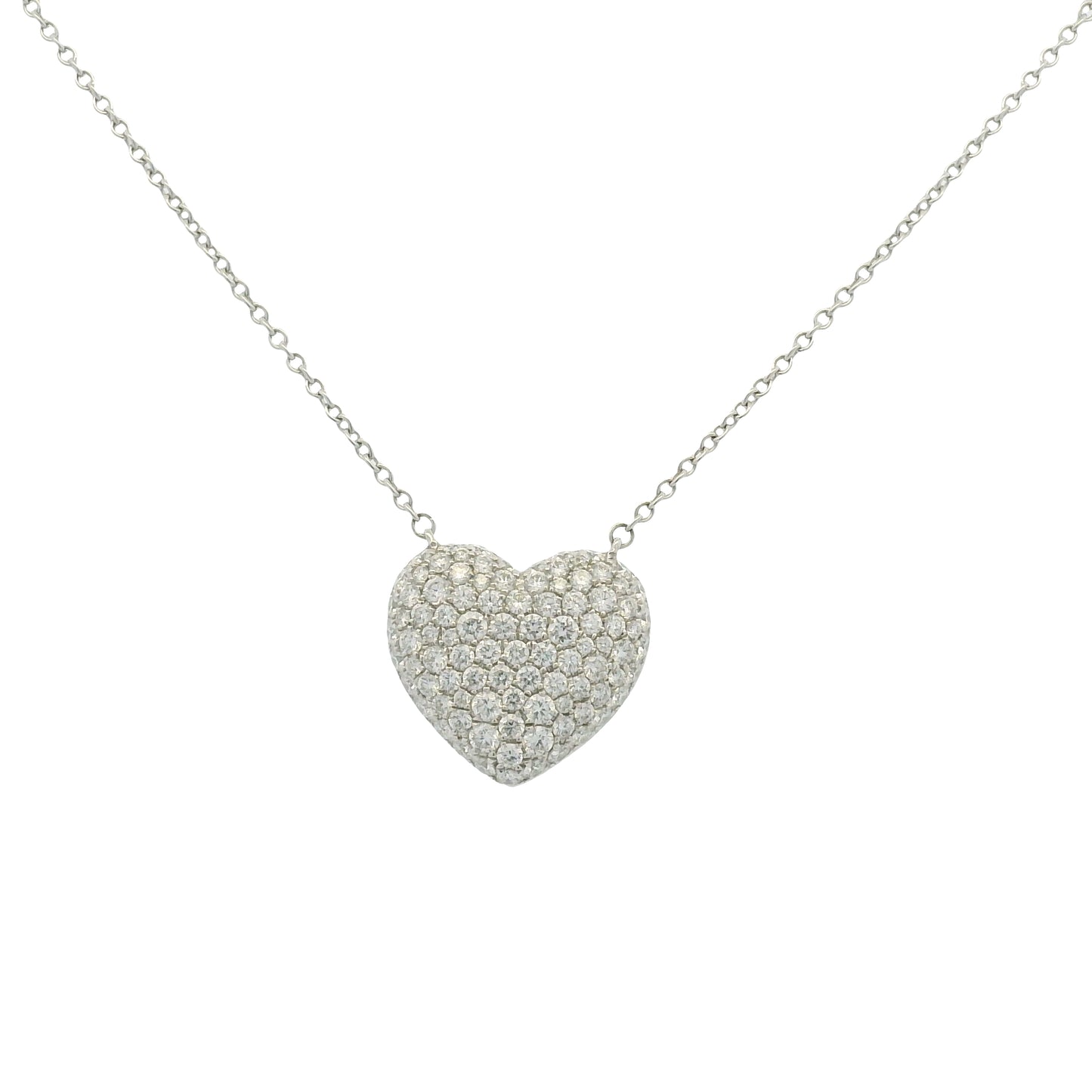 18k White Gold Natural Diamond Pave Heart Pendant Necklace