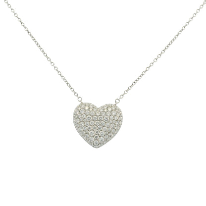 18k White Gold Natural Diamond Pave Heart Pendant Necklace