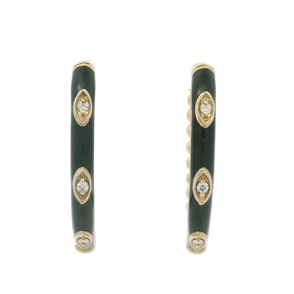 Gabriel & Co. 14K Yellow Gold Black Enamel Bujukan Beaded Hoop Earrings