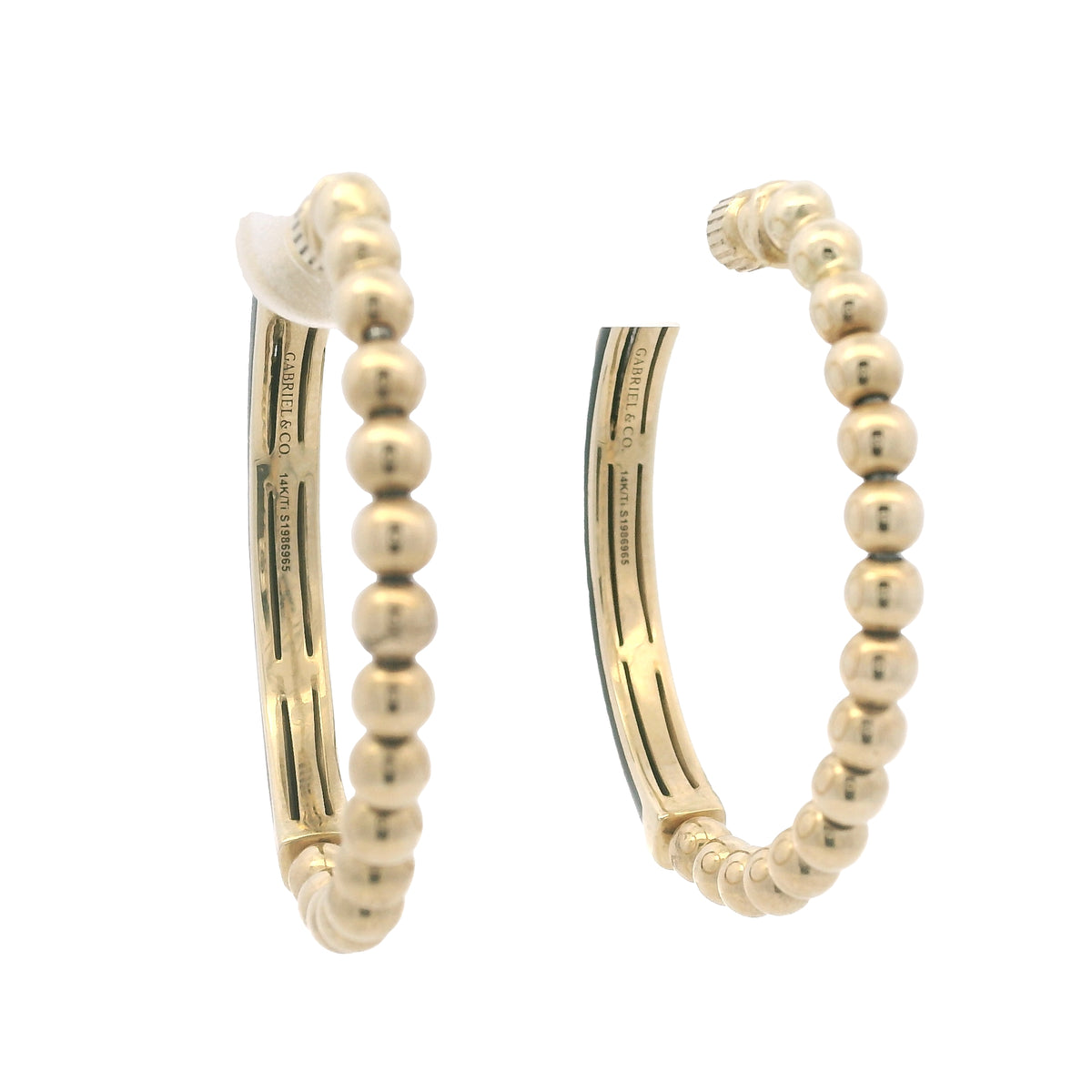 Gabriel & Co. 14K Yellow Gold Black Enamel Bujukan Beaded Hoop Earrings