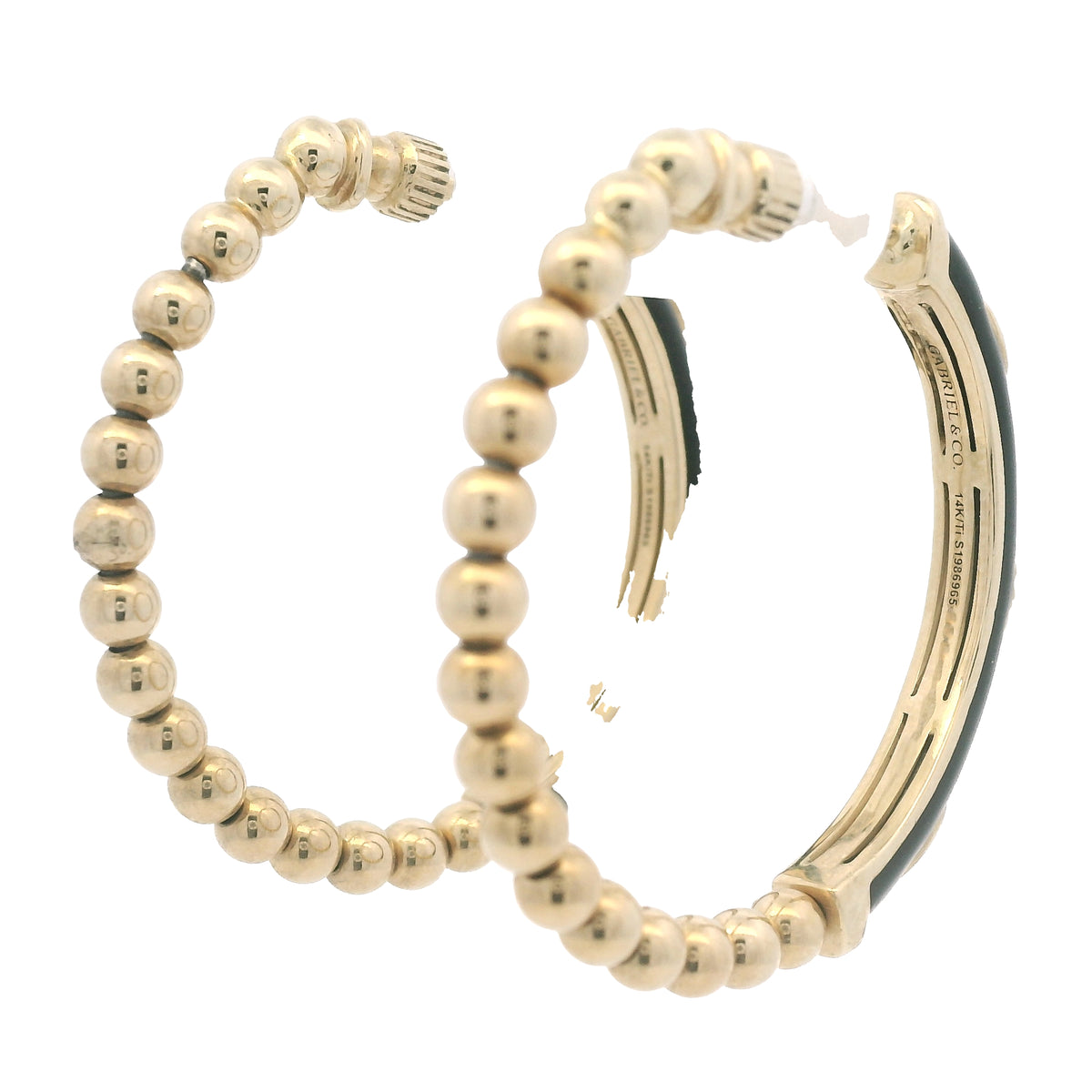 Gabriel & Co. 14K Yellow Gold Black Enamel Bujukan Beaded Hoop Earrings