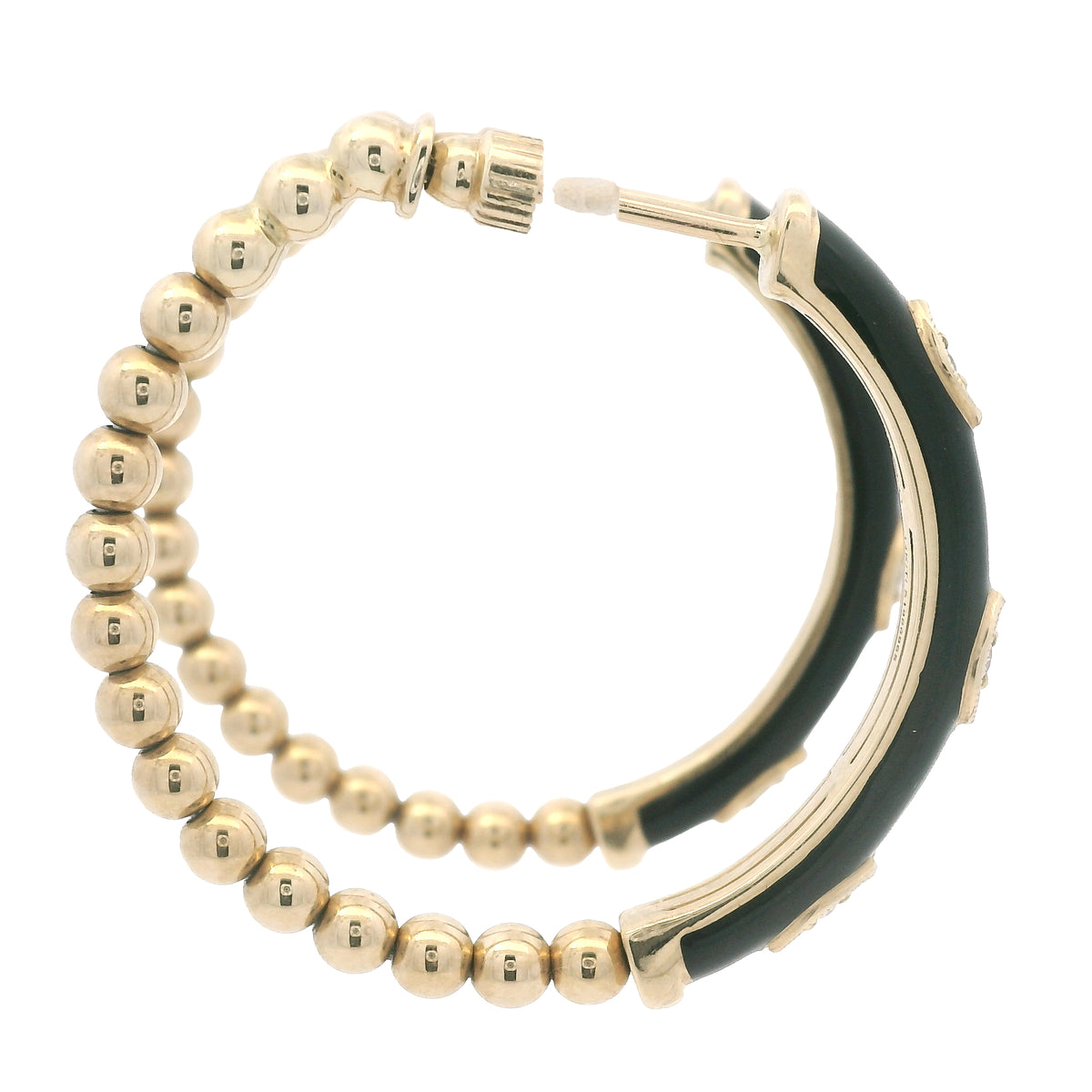 Gabriel & Co. 14K Yellow Gold Black Enamel Bujukan Beaded Hoop Earrings