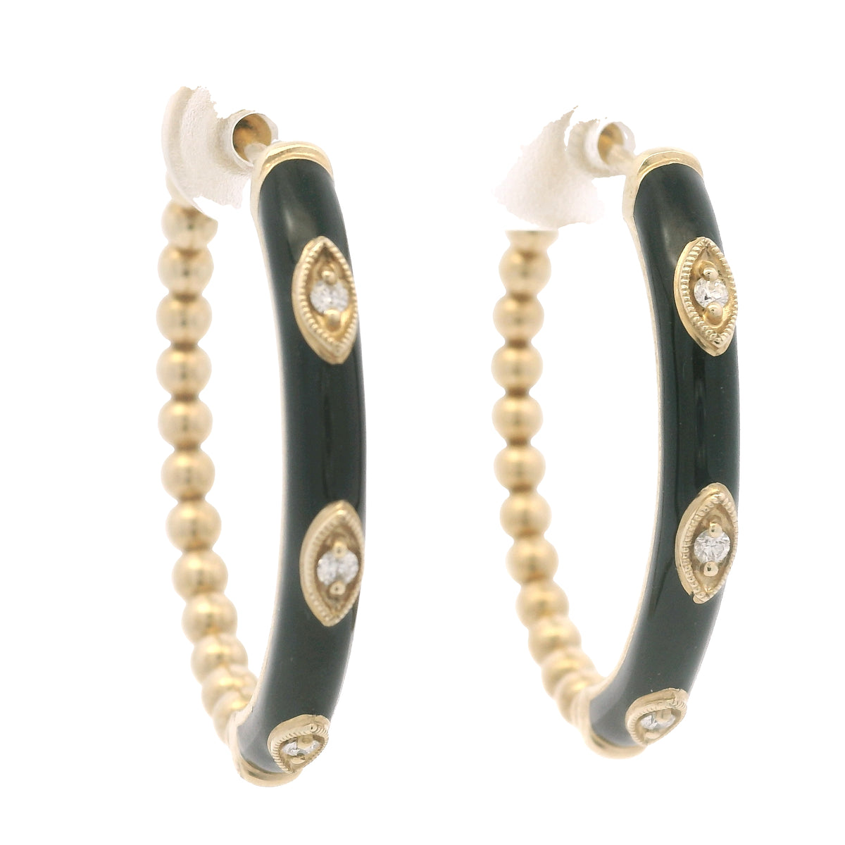 Gabriel & Co. 14K Yellow Gold Black Enamel Bujukan Beaded Hoop Earrings