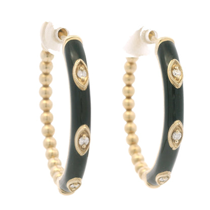 Gabriel & Co. 14K Yellow Gold Black Enamel Bujukan Beaded Hoop Earrings