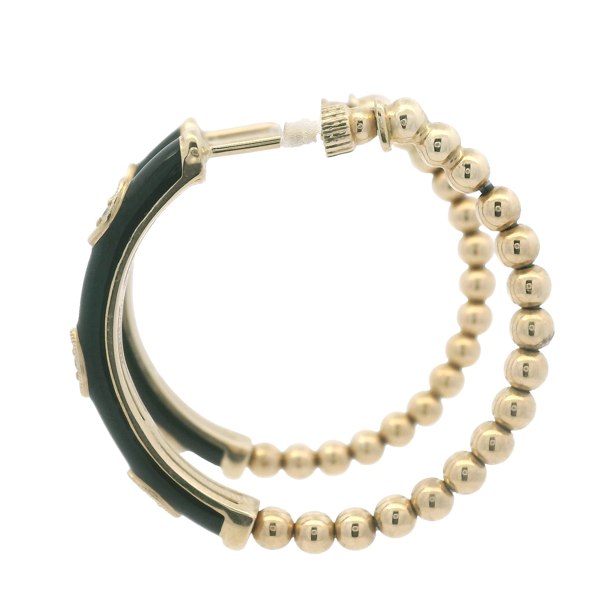 Gabriel & Co. 14K Yellow Gold Black Enamel Bujukan Beaded Hoop Earrings