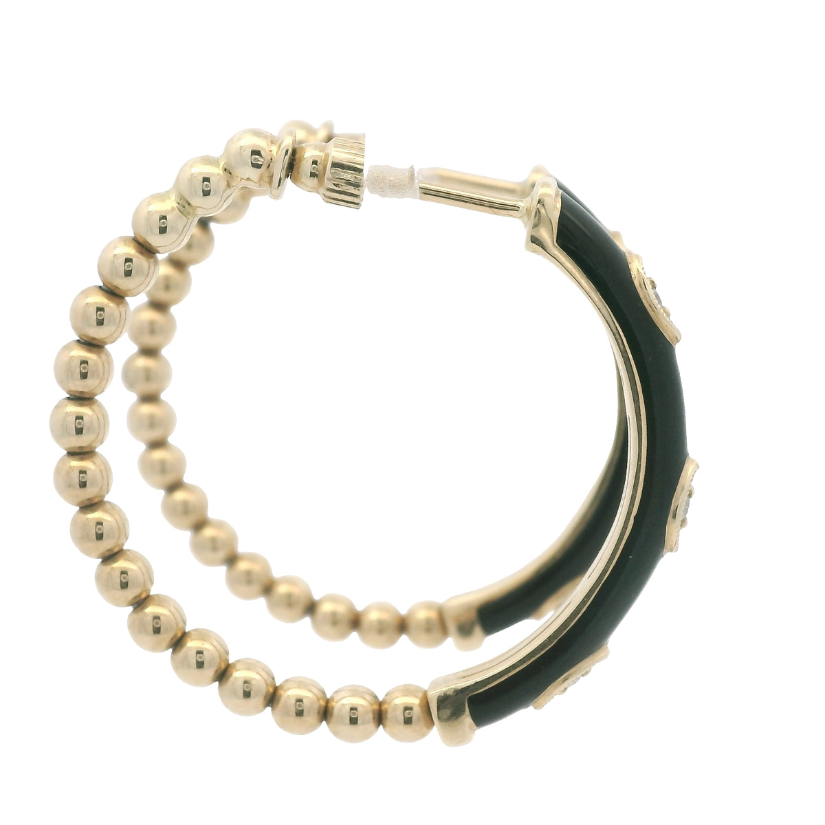 Gabriel & Co. 14K Yellow Gold Black Enamel Bujukan Beaded Hoop Earrings