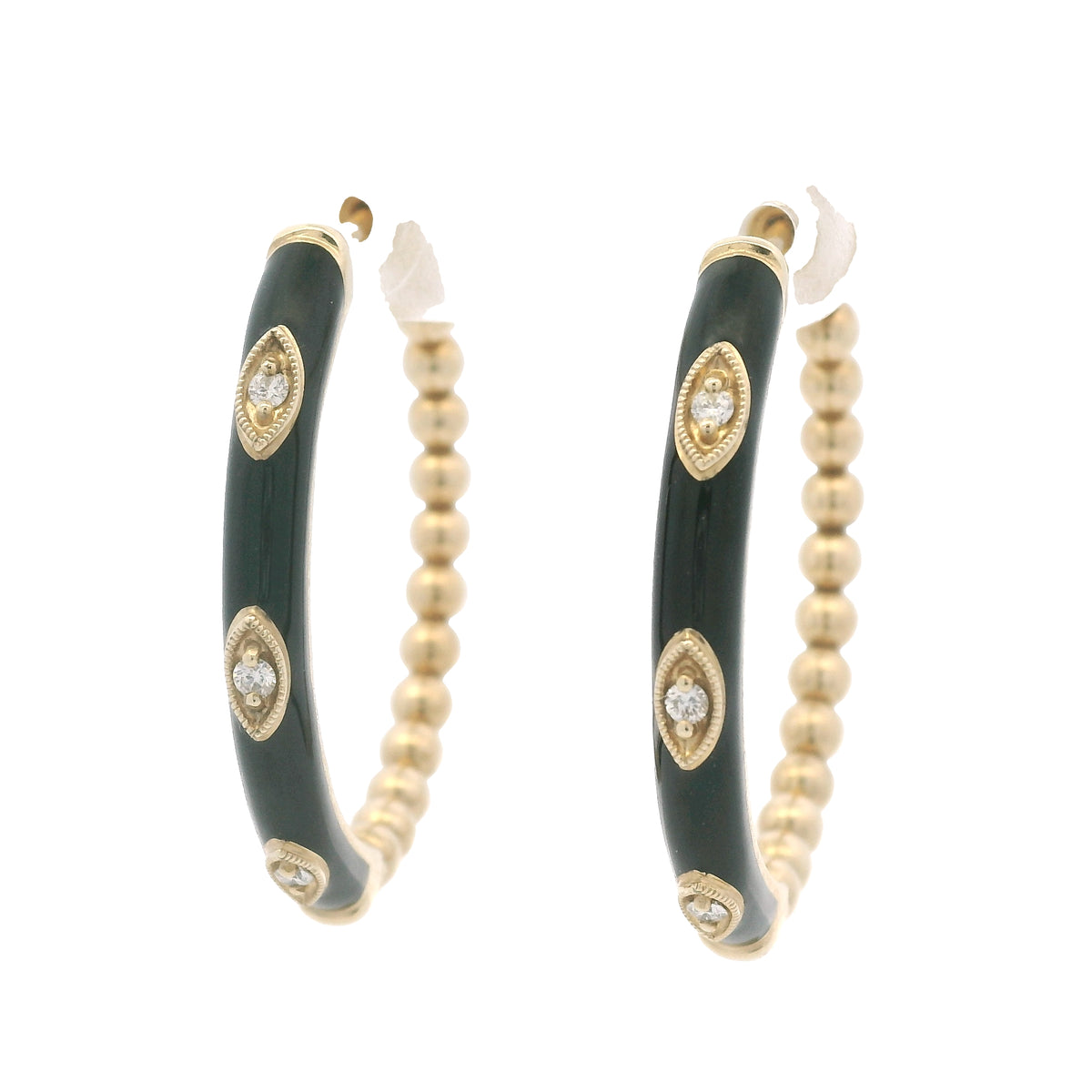 Gabriel & Co. 14K Yellow Gold Black Enamel Bujukan Beaded Hoop Earrings