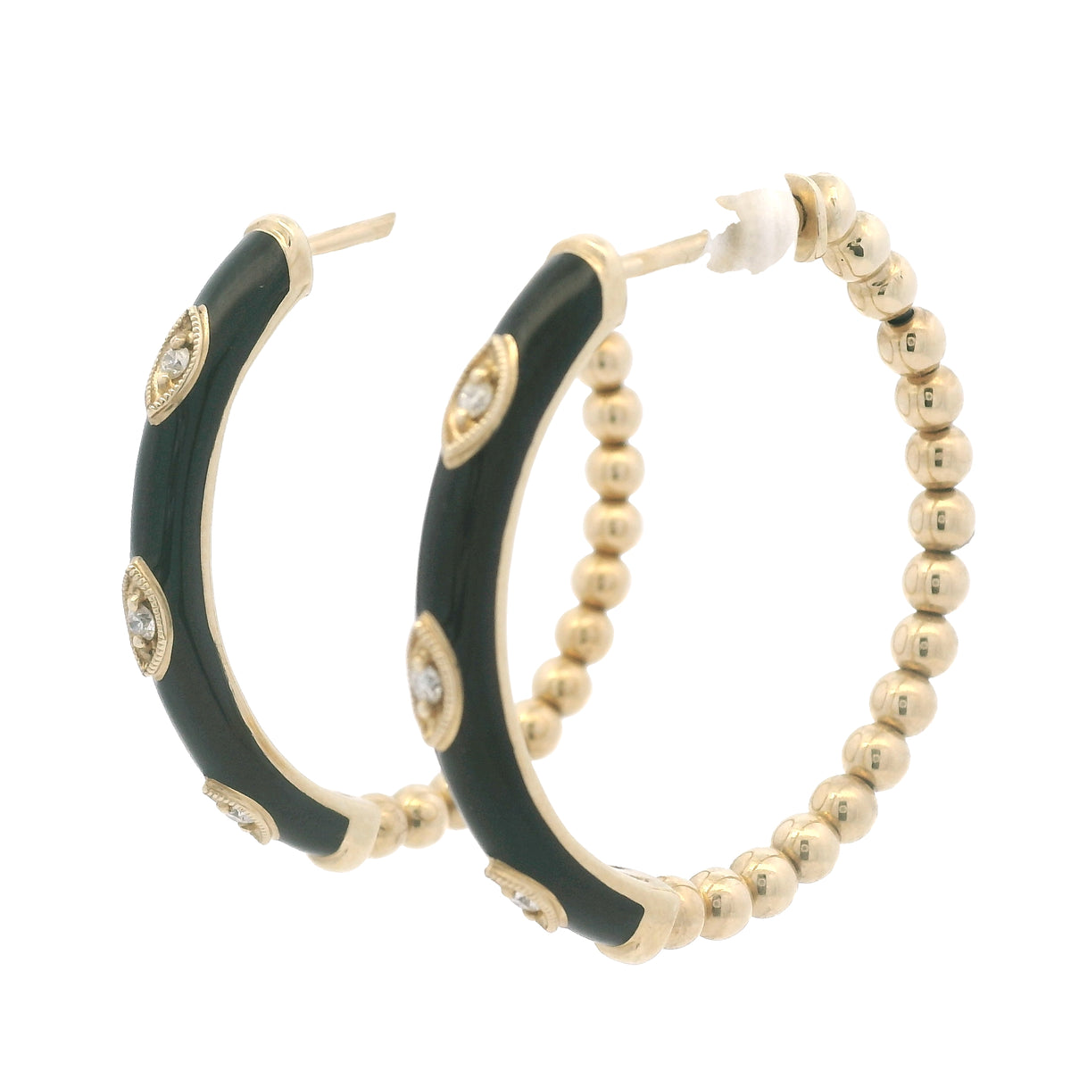 Gabriel & Co. 14K Yellow Gold Black Enamel Bujukan Beaded Hoop Earrings