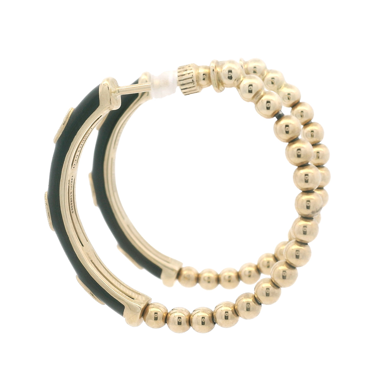 Gabriel & Co. 14K Yellow Gold Black Enamel Bujukan Beaded Hoop Earrings