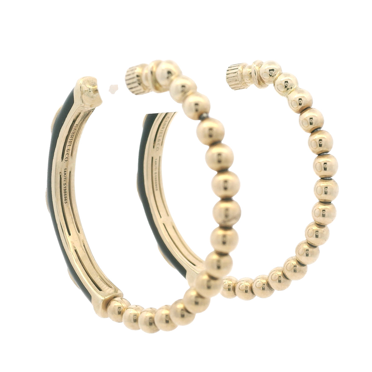 Gabriel & Co. 14K Yellow Gold Black Enamel Bujukan Beaded Hoop Earrings