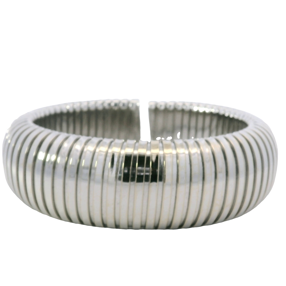 Sidney Garber 18k White Gold Wide Stretch Domed Cuff Bracelet