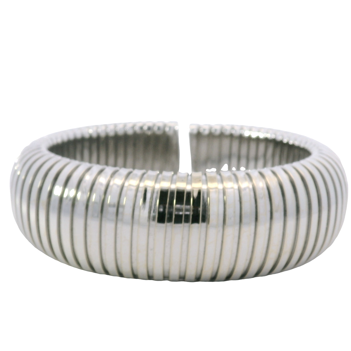 Sidney Garber 18k White Gold Wide Stretch Domed Cuff Bracelet