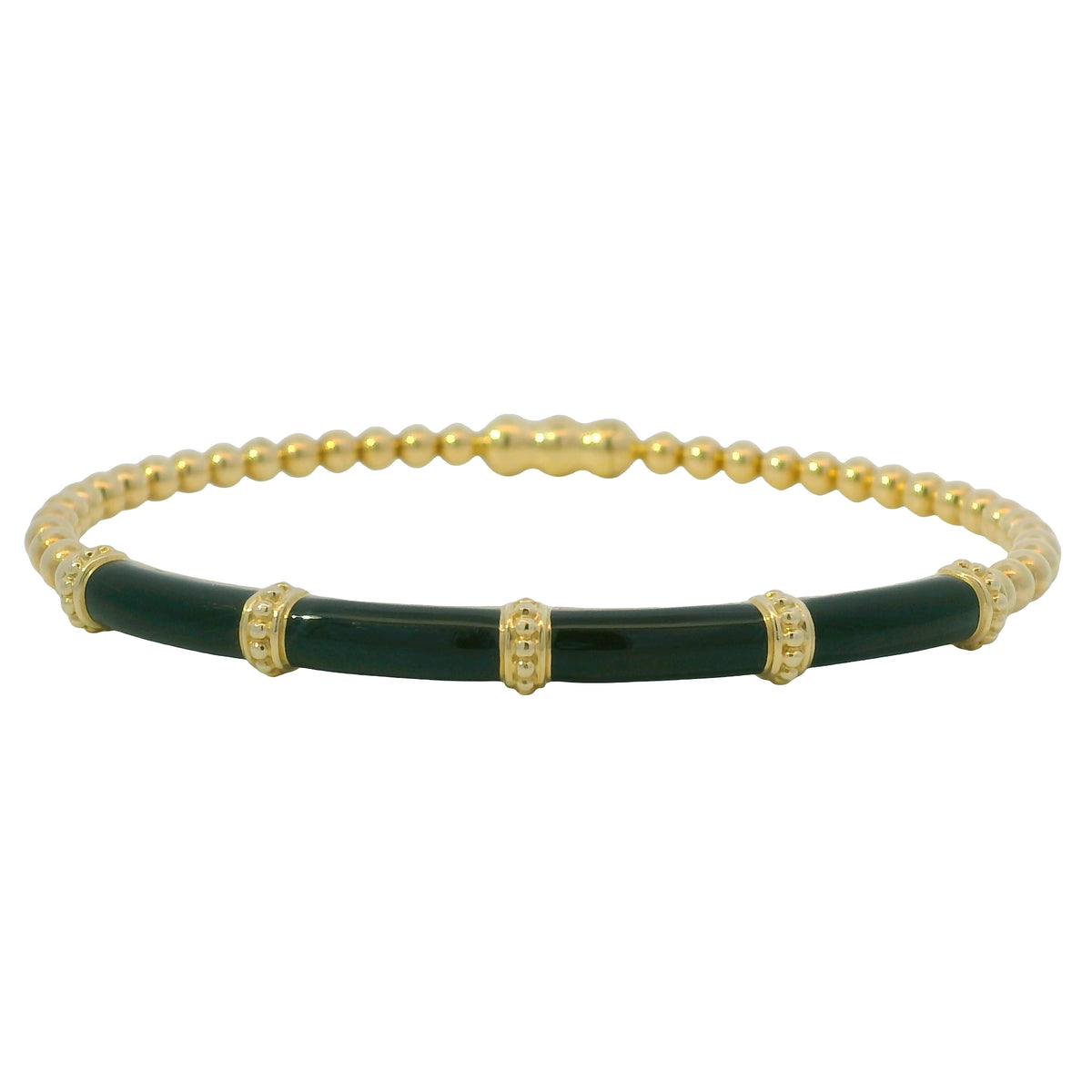 Gabriel & Co. 14K Yellow Gold Black Enamel Bujukan Beaded Bangle Bracelet