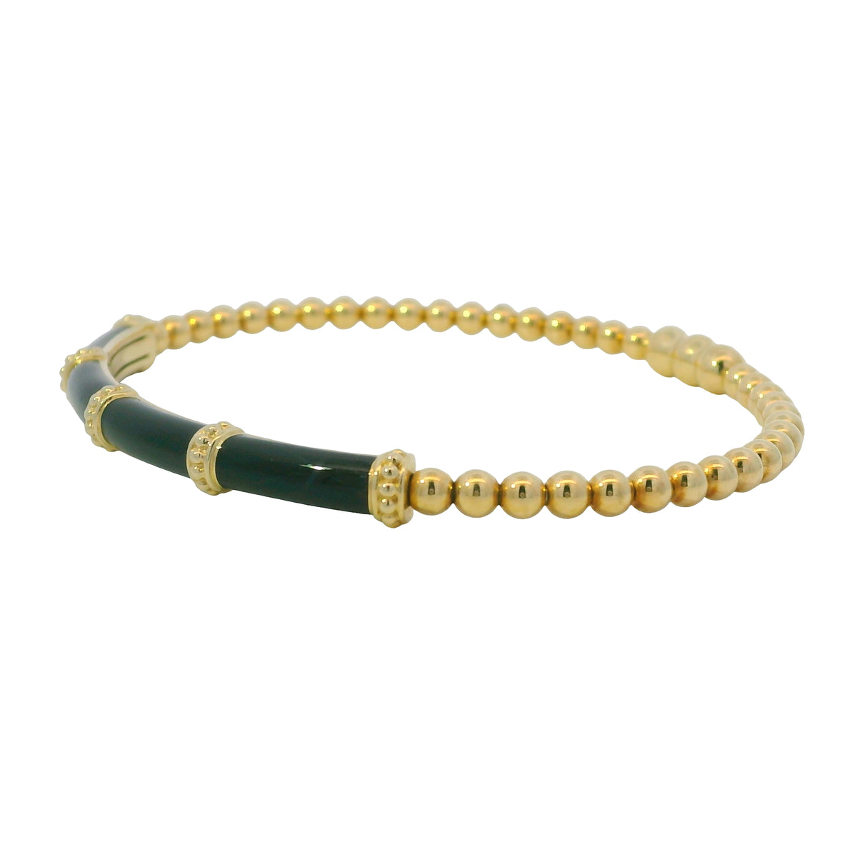 Gabriel & Co. 14K Yellow Gold Black Enamel Bujukan Beaded Bangle Bracelet