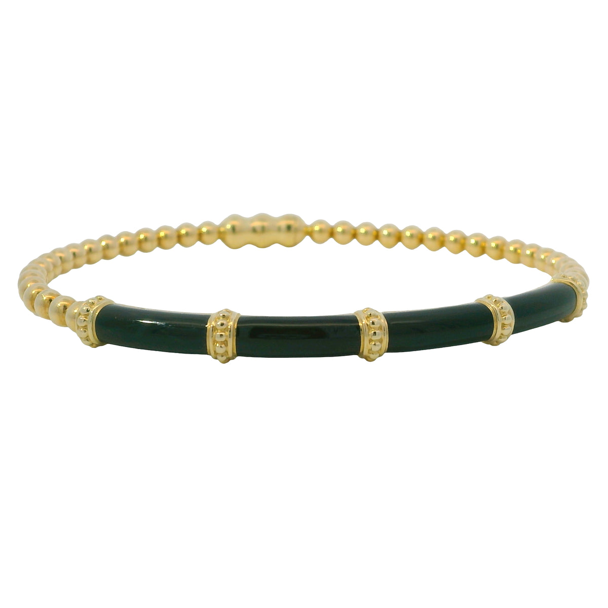 Gabriel & Co. 14K Yellow Gold Black Enamel Bujukan Beaded Bangle Bracelet