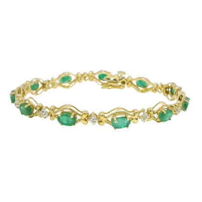 14k Yellow Gold Oval Emerald & Diamond Bracelet