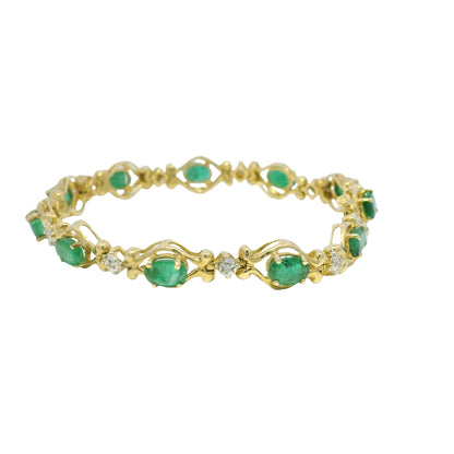 14k Yellow Gold Oval Emerald & Diamond Bracelet