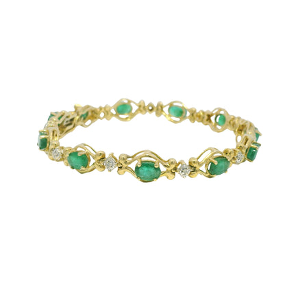 14k Yellow Gold Oval Emerald & Diamond Bracelet