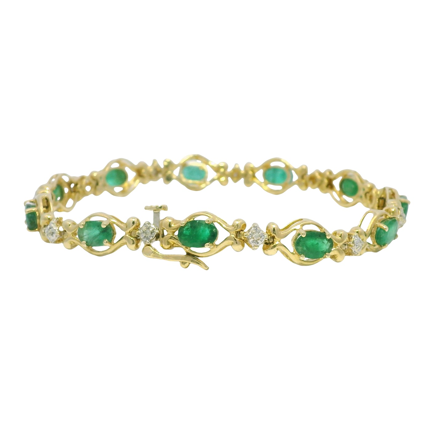 14k Yellow Gold Oval Emerald & Diamond Bracelet