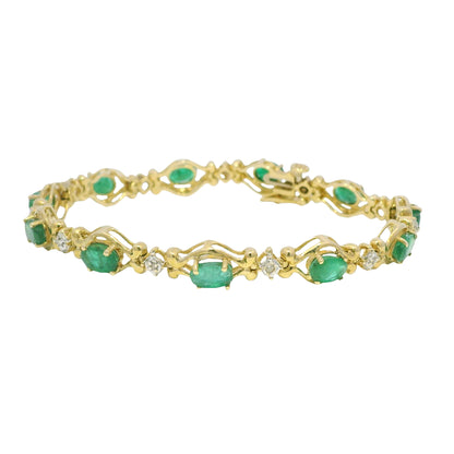 14k Yellow Gold Oval Emerald & Diamond Bracelet