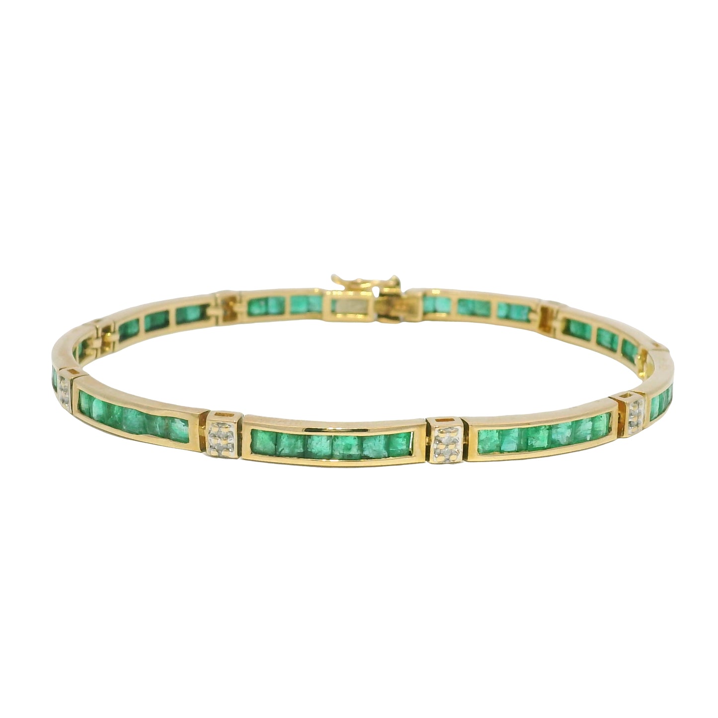 14k Yellow Gold Emerald Channel Set Station Bracelet