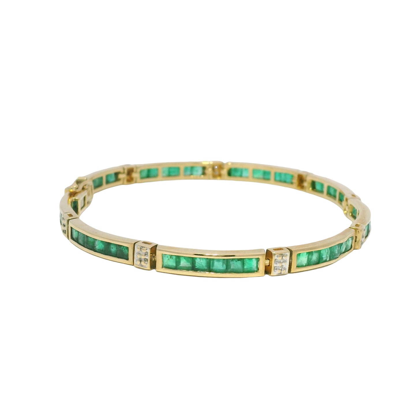 14k Yellow Gold Emerald Channel Set Station Bracelet