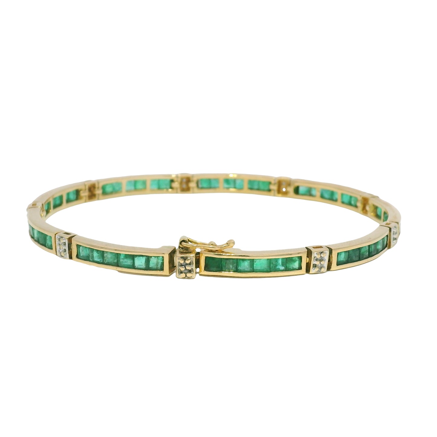 14k Yellow Gold Emerald Channel Set Station Bracelet