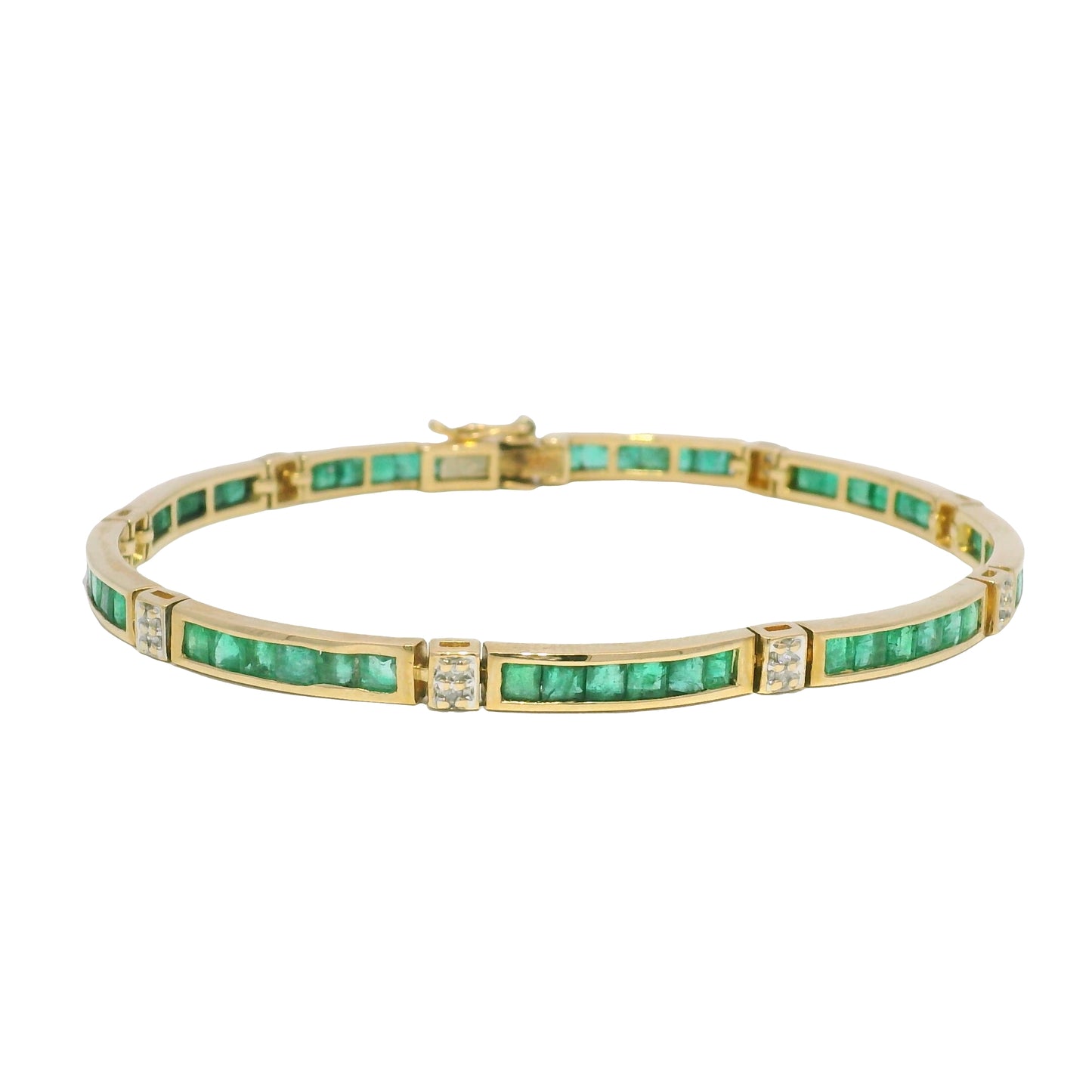 14k Yellow Gold Emerald Channel Set Station Bracelet