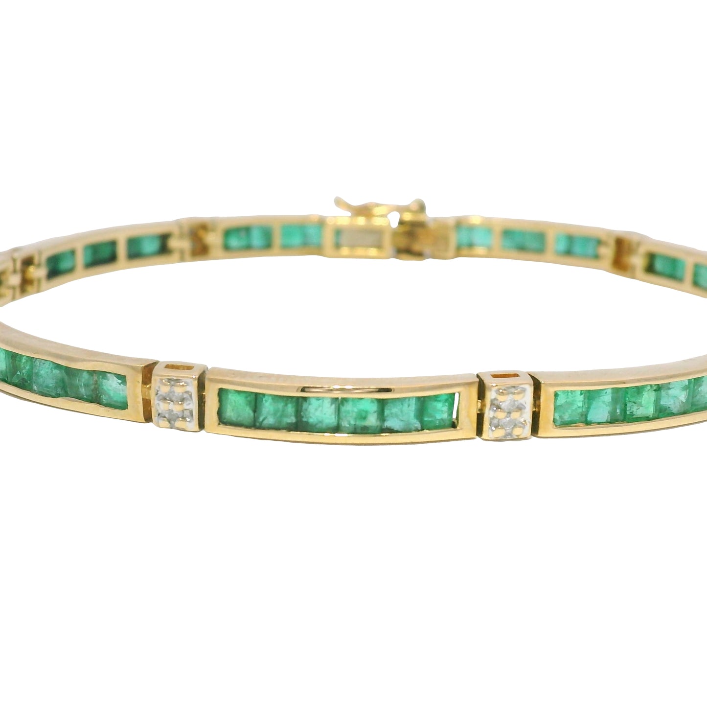 14k Yellow Gold Emerald Channel Set Station Bracelet