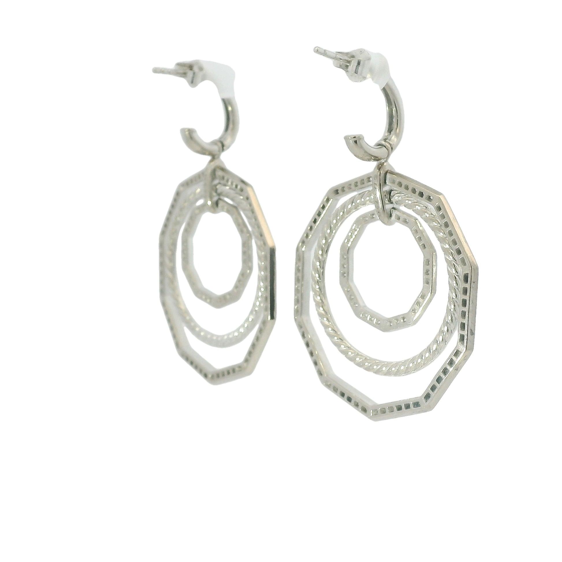 David Yurman 18k White Gold Natural 2.89 Carat Diamond Stax Multi-Hoop Earrings