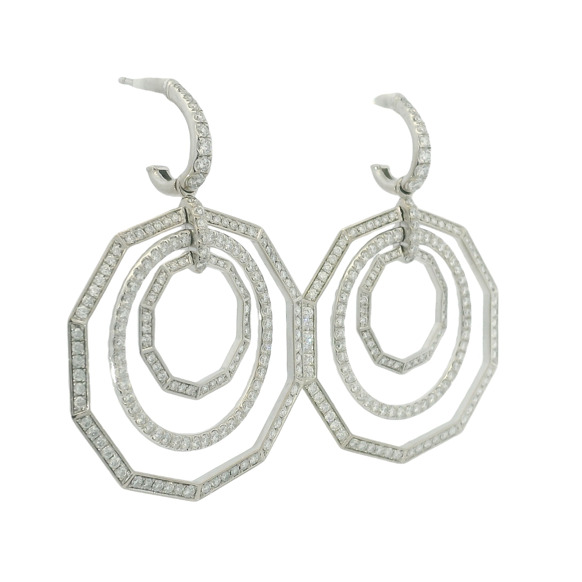 David Yurman 18k White Gold Natural 2.89 Carat Diamond Stax Multi-Hoop Earrings