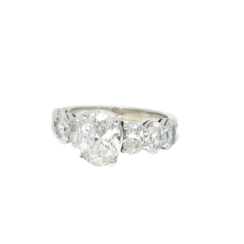 GIA 18k White Gold Natural 1.52 Carat Oval Cut Diamond, 7 Stone Engagement Ring