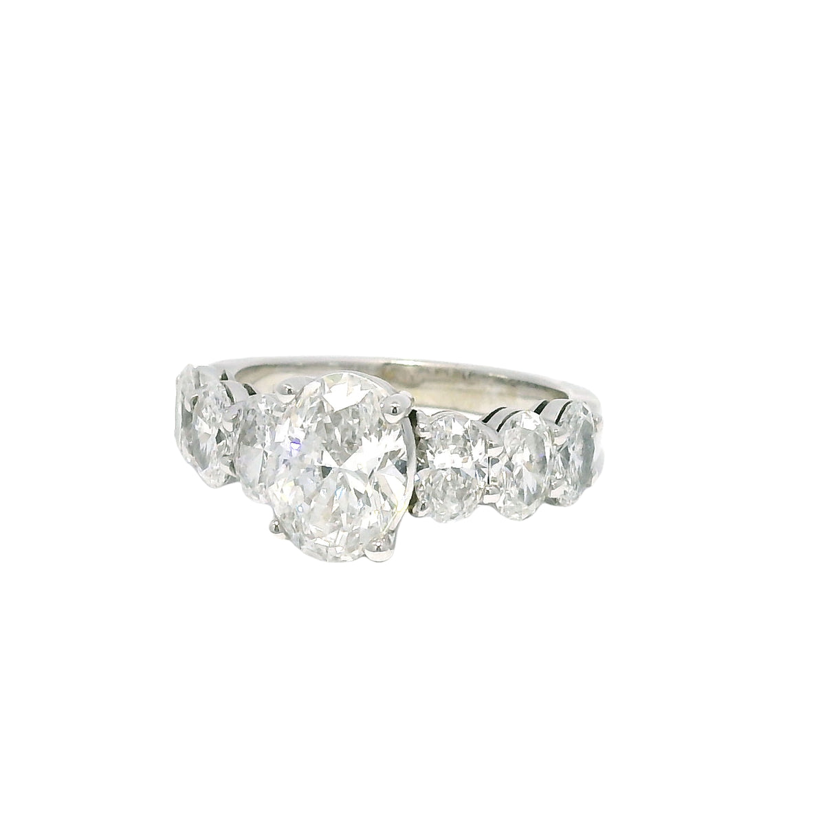 GIA 18k White Gold Natural 1.52 Carat Oval Cut Diamond, 7 Stone Engagement Ring